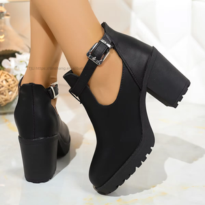 Nouvelles Chaussures Professionnelles Plateformes Style Britannique Automne Grande Taille Talon Épais Bout Rond Talon Moyen Coupe Profonde pour Femme - Product Image 4
