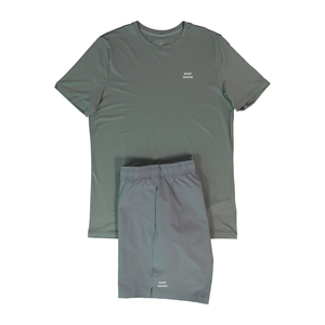 Ensemble T-shirt et short personnalisés avec logo brodé, vêtements d'entraînement en nylon et élasthanne, impression sérigraphique, ensemble deux pièces, coupe ajustée, <span class=keywords><strong>tenue</strong></span> <span class=keywords><strong>de</strong></span> <span class=keywords><strong>sport</strong></span> pour <span class=keywords><strong>homme</strong></span> - Product Image 2