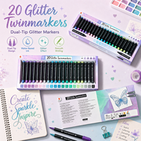 Marqueurs à paillettes 20 couleurs, double pointe, à base d'eau, pour lettrage, dessin, journalisation et coloriage