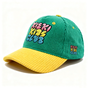 Gorra de Béisbol de Pana para Niños y Niñas, Personalizable, Informal, de Moda, de 5 Paneles, con Bordado 3D en Dos Tonos Verde y Amarillo - Product Image 2