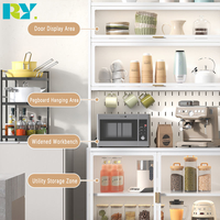 Meuble de rangement de cuisine à 5 niveaux avec roulettes, en acier, multifonctionnel, facile à nettoyer, pour micro-ondes, casseroles, vaisselle, avec porte vitrée