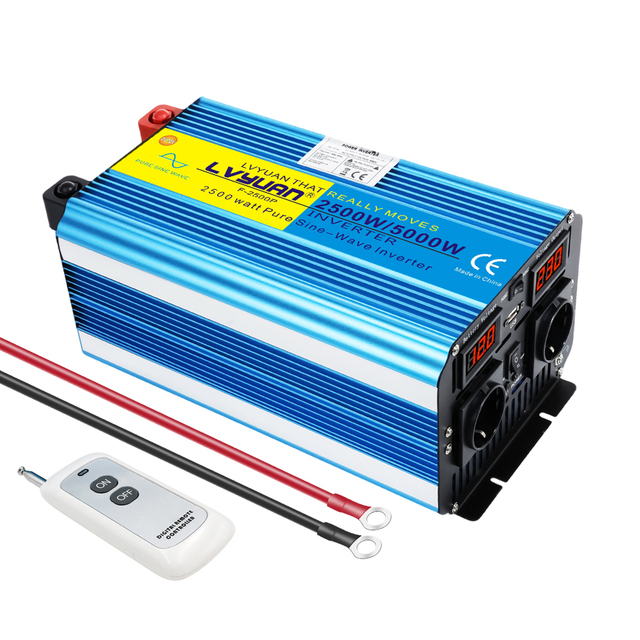 LVYUAN 2500W 5000W Pure Sine Wave Inverter DC 12V 24V to AC 220V for Home Appliances Business and Solar Energy System