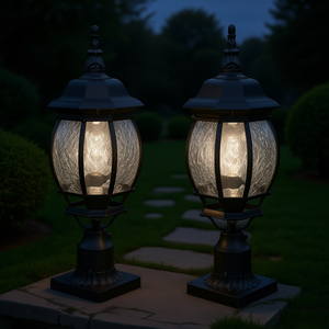 Lampadaire de jardin extérieur, 20,87 pouces, éclairage à induction du crépuscule à l'aube, IP44, corps en plastique, abat-jour en verre, blanc chaud, 2 pièces - Product Image 2