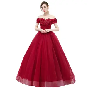 Feihiluo Off shoulder Red Ball bridal gowns Glitter Tulle floor length wedding dress party prom dress