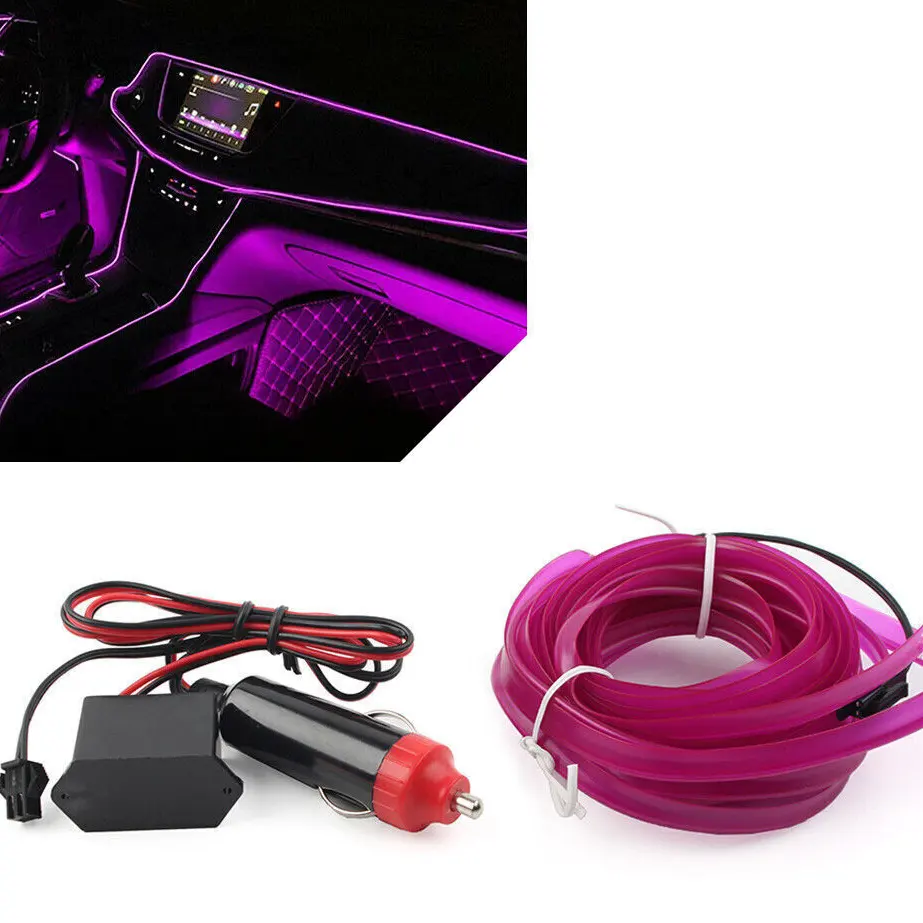 Lampu Hias Interior Mobil, 5M Led Strip Dekorasi El Cahaya Dingin Fleksibel Neon Auto Lampu Suasana Mobil