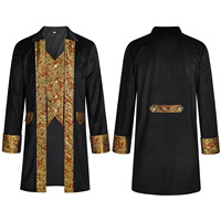 Manteau long de capitaine pirate médiéval pour homme, style rétro steampunk gothique, frak orné de brocart doré, veste de costume pour Halloween