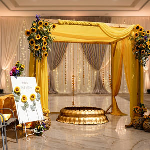 Golden Lotus Haldi Bowl Wedding Decoration Artificial Vintage Modern Design Eco-friendly Urli for Ceremony - Product Image 3