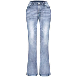 <span class=keywords><strong>Jeans</strong></span> évasés moulants Y2K Glam en gros |   Denim brodé ailes <span class=keywords><strong>argent</strong></span>ées taille basse |   Pantalon Bootcut Cyber-Vintage pour femmes ODM - Product Image 2