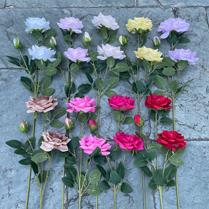 Rose artificielle en soie à 3 têtes, effet diamant, avec bord roulé, pour mariage, fête, décoration intérieure, vente en gros - Product Image 4