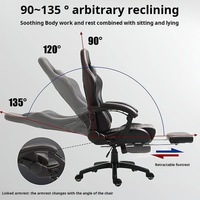 Silla Gaming de Cuero con Cojín de Muelles Ensacados, Masaje Ergonómico, Reposapiés, Altura Ajustable, Patas Cónicas y Respaldo Alto