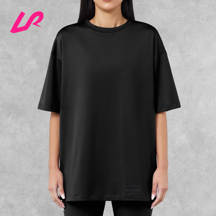 Wholesale High Quality Women's Short Sleeves T-shirt Stretchy Recycle Fabric Oversized Tee Dropped Shoulders Gym Workout Top