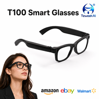 Lunettes connectées T100 avec écran de contrôle selfie, caméra 8MP, enregistrement photo/vidéo/audio, stockage 8 Go, batterie 300 mAh, transfert Wi-Fi