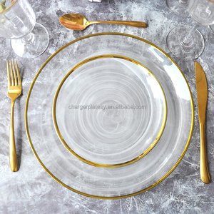 <span class=keywords><strong>Sottopiatti</strong></span> in Vetro con Bordo Dorato da 13 Pollici, Design a Spirale Nera, Personalizzabili per Matrimoni, Compleanni e Decorazioni da Tavola - Product Image 3