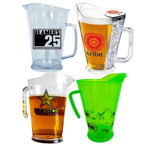 Jarra de plástico transparente para bar, jarra de cerveza de fiesta, jarra de cerveza personalizada, color rojo y negro, 48oz