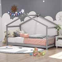 Cadre de lit double de style européen contemporain en bois massif gris avec rangement pour meubles de maison toutes tailles