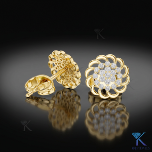 Lab Grown Diamond Sunburst Floral <b>Stud</b> Earrings Multi Stone Cluster 14K/18K Solid Gold Fine Women's Jewelry Party Anniversary - Product Image 2