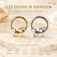 Anneau clicker délicat en titane G23 pour piercing de cartilage, motif floral, avec zircone cubique multi-coupes, pour septum, pour un style quotidien et de soirée