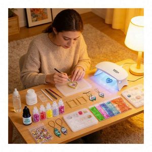 Handmade Jewelry Resin <b>Kit</b> DIY UV Hard Crystal Clear LED Lamp Silicone Molds Glitter Foil Flowers <b>MODEL</b> Keychain - Product Image 3