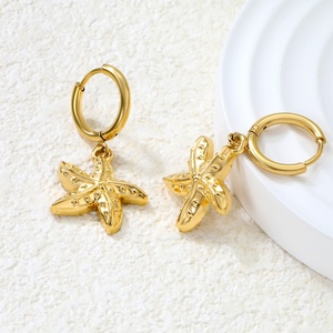 Pendientes de Aro de Acero Inoxidable con Estrella de Mar Texturizada, Estilo Playa y Océano, Personalizados, a la Moda, Resistentes al Agua, para Mujer, Venta al Por Mayor - Product Image 3