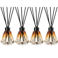 NOVA Diffuseur à bâtonnets, ensemble de 4 flacons vides, 20 bâtonnets, décor feuille d'or, verre rechargeable, style diamant, sans alcool, fait main (4 pièces)