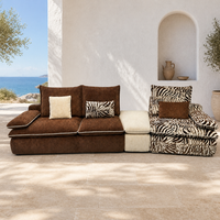 Ensemble de canapés avec ottoman en tissu marron, fauteuil d'appoint imprimé zèbre, mobilier modulaire combinable, approvisionnement en gros pour l'importation