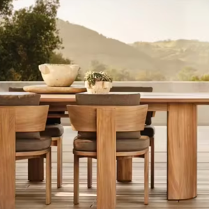 लक्जरी घरेलू सागौन इनडोर और आउटडोर डाइनिंग टेबल और कुर्सी सेट - Product Image 1