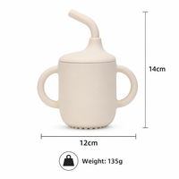 Gobelet d'apprentissage en silicone personnalisé avec logo, double poignée et paille, pour bébé et tout-petit, avec couvercle à bec verseur en option