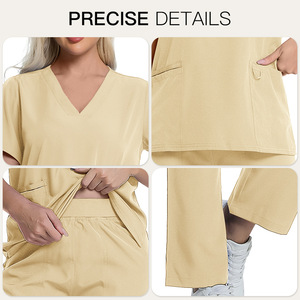 Scrubs V-Neck Two-Piece Set Women Moisture Wicking Breathable Short Sleeve Medical Uniform Doctor Nurse Work Clothes - Product Image 3