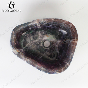 Vasque de salle de bain en améthyste violette, lavabo en marbre poli pour meuble-lavabo d'hôtel - Product Image 4