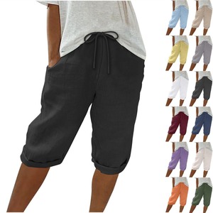 Pantalon décontracté <span class=keywords><strong>femme</strong></span> 2026 en coton et <span class=keywords><strong>lin</strong></span> avec poches, taille mi-haute élastique, coupe bootcut ample - Product Image 3