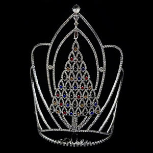 Luoyan Rouge Vert Cristal Diadème Arbre De Noël Strass Beauté Thème Grand Pageant Couronne - Product Image 2