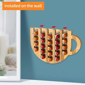 Soporte de madera para bolsas de café y té, soporte de pared de bambú para cápsulas de café, soporte para cápsulas con capacidad, soporte para bolsas de café en forma de taza - Product Image 4
