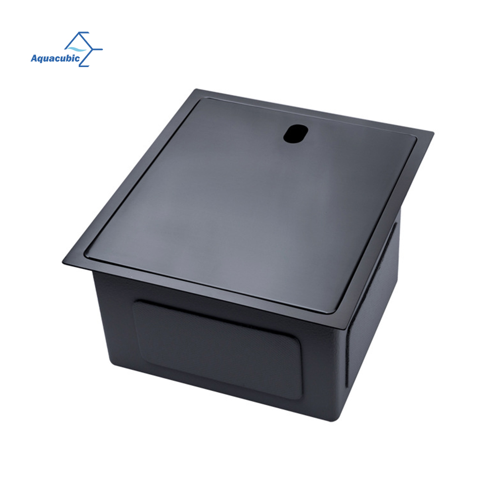 Black Hidden Sink 304 Stainless Steel Handmade Concealed Kitchen Sink With Intelligent Flip Cover Lifting Faucet