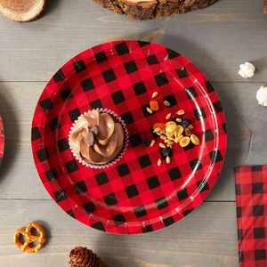OEM Disposable 9-Inch Round Paper <b>Plate</b> in Modern CMYK Buffalo Plaid Factory Direct for Lumberjack Birthday Party Supplies - Product Image 2