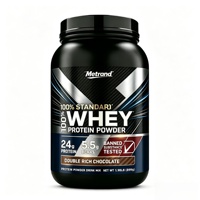 Poudre de protéines de lactosérum Metrand 100% - 24g de protéines, 5,5g de BCAA - Double chocolat riche - Complément pour la prise de masse musculaire