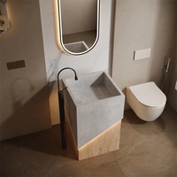 Meuble-lavabo de salle de bain de luxe haut de gamme avec vasque sur colonne en pierre, personnalisable, pour lavage des mains et du visage, avec finition sans joint