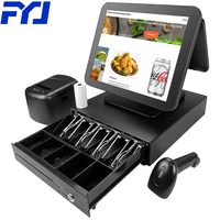 FYJ Ultra Mince Entièrement Pliant Restaurant Au Détail 15 ''Windows 7 8 10 Corps En Métal Tout En Un Pos Machine Système Caisse Enregistreuse