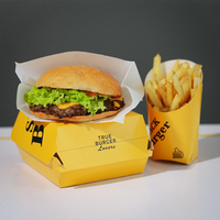 Ensemble d'emballages pour la restauration rapide avec logo personnalisé imprimé, gobelets en papier jetables, sacs de transport, boîtes d'emballage pour hamburgers et poulet frit