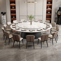 Table à manger en dalle de pierre avec plateau tournant, plaque de cuisson à induction, design minimaliste en acier au carbone pliable pour hôtels et restaurants