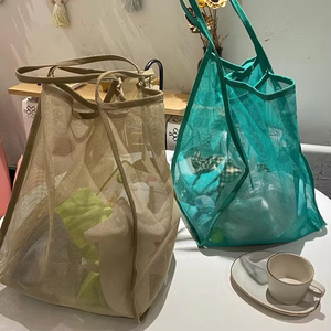 Wholesale <b>Mesh</b> Beach <b>Bag</b> Cosmetic Large Tote with Zipper Pocket for Family Pool Toys & Vacation Essentials - Product Image 4