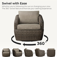 Fauteuil pivotant en osier pour patio, fauteuil rotatif d'extérieur, chaise longue en rotin pour jardin, terrasse