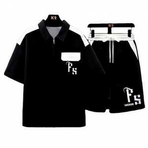 Conjunto Deportivo de Verano Vintage para <span class=keywords><strong>Hombre</strong></span> 2024, de 2 Piezas, 100% Algodón, <span class=keywords><strong>Camisa</strong></span> y Pantalón Corto de Secado Rápido, Casual para Gimnasio - Product Image 1