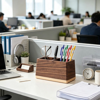Organisateur de bureau en bois à double compartiment, en noyer et hêtre, poli à la main, pour stylos, télécommandes et rangement de bureau