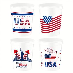 Gobelets en plastique modernes à l'effigie du drapeau américain avec impression numérique pour la fête du 4 juillet, rouge, blanc, bleu, réutilisables - Product Image 2