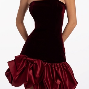 Women's Elegant Deep Velvet <b>Mini</b> Dress High Quality Casual Strapless Velvet Bodycon Dress with Satin <b>Bubble</b> Hem Women Dress - Product Image 1
