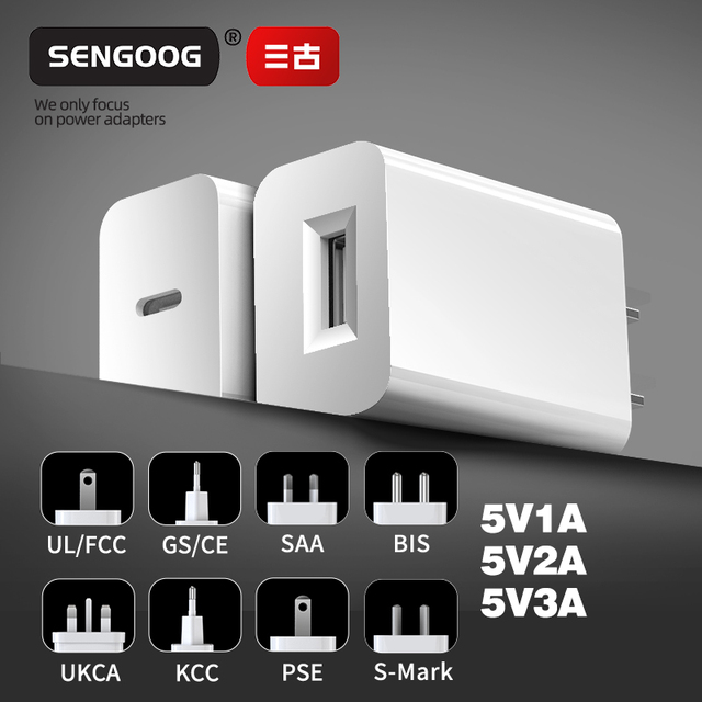 USB Wall Charger 5V 1A 2A 3A Single A/C Port Power Adapter with CE FCC UL RoHS Plugs US EU UK CN KR in AU BR JP TW RU ARG