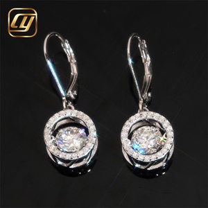 Boucles d'oreilles pendantes en argent sterling S925 avec moissanite scintillante, motif halo rond, bijoux pour femme - Product Image 1