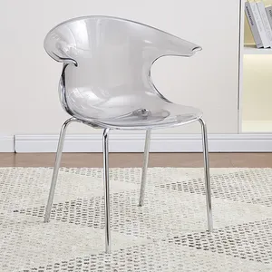 כיסא אוכל סיטונאי כיסא שקוף למכירה חמה ריהוט מסעדה עם רגלי מתכת ומושב פלסטיק לשימוש ביתי