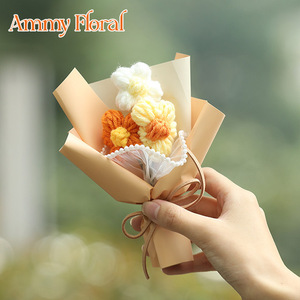 Ammy hecho a mano Mini Flor de punto Rosa girasol pequeño ramo de flores artificiales Mini ramo regalo de Navidad - Product Image 5