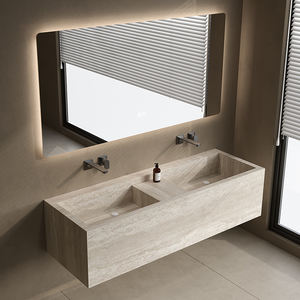 Armoire de salle de bain en pierre au design moderne personnalisé Évier tout-en-un en panneau de roche sans couture Option simple double bassin Salle de bain d'hôtel - Product Image 3